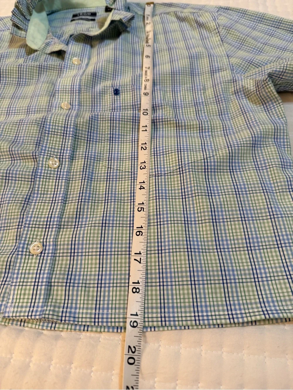 Upcycled Men's Izod Ruffled Collar Button-Up Shirt in Light Blue Plaid - Picture 8 of 8